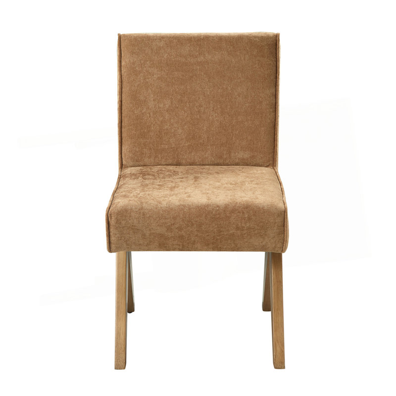 Ensemble de 2 chaises d'appoint en chenille et chêne chocolat Zoey
