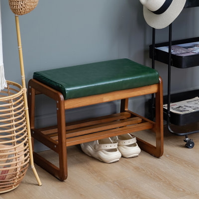 Faux Leather Upholstered Solid Wood Entryway Storage Bench