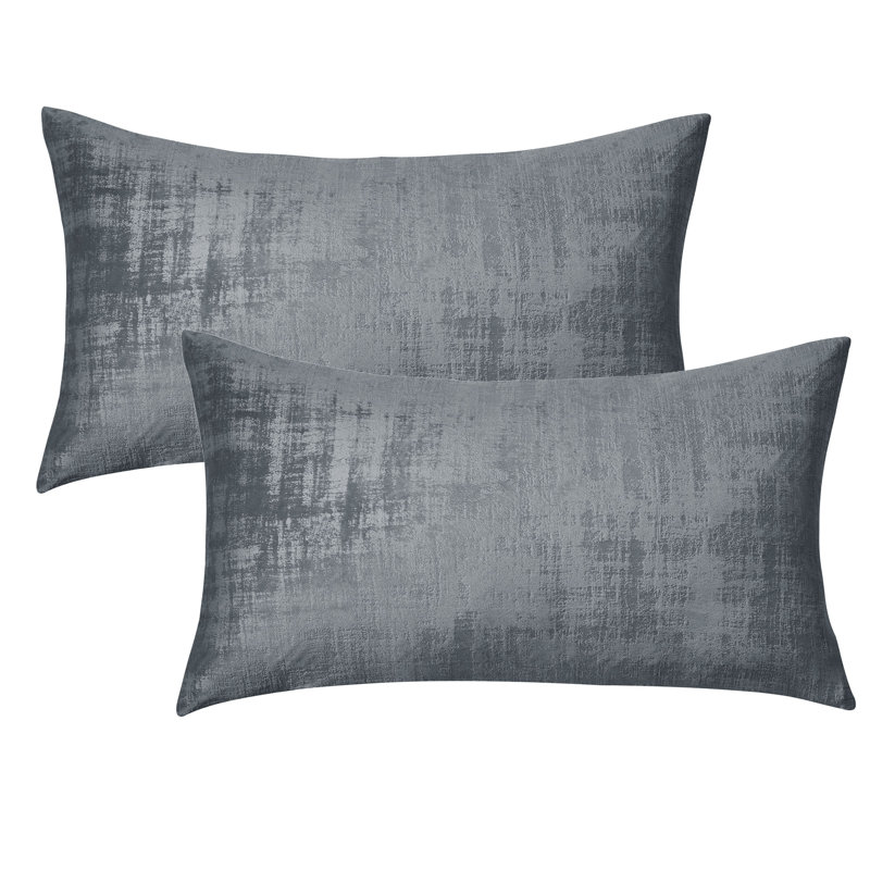 Textured Velvet Textured Rectangular Pillow Cover, Flint Gray