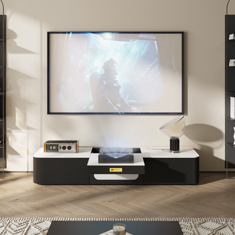 Demarre Modern TV Stand for Projector, Faux Marble Media Console with Drawers, Pre-assembly, 62.99" W