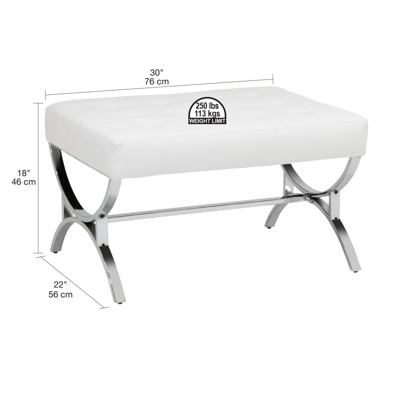 Alexuis Faux Leather Ottoman, White Faux Leather