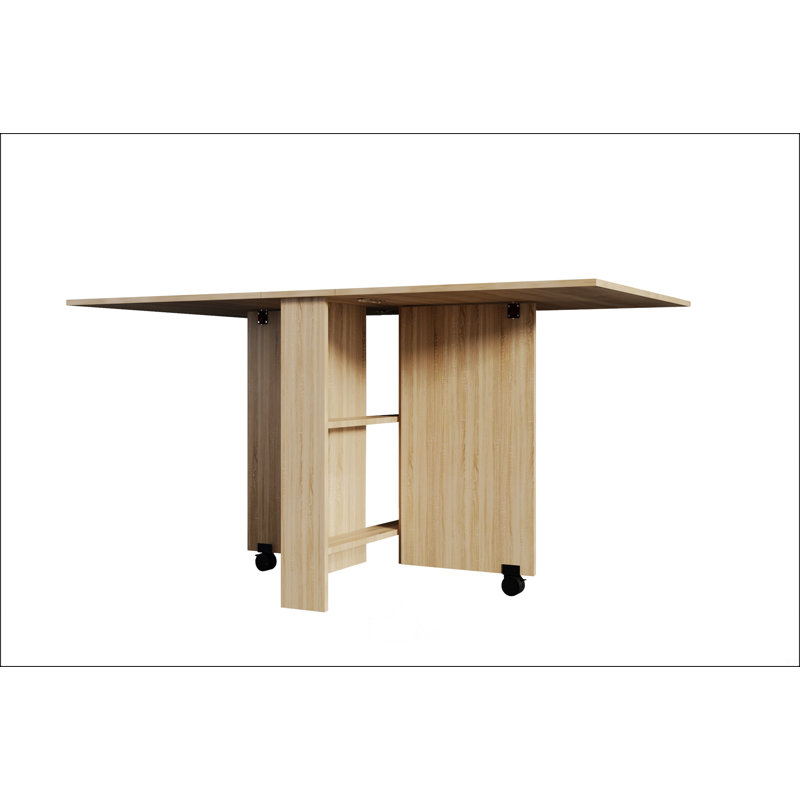 Table de salle à manger pliante polyvalente avec 2 roulettes et 2 supports de rangement, table de salle à manger peu encombrante, table de cuisine pliante