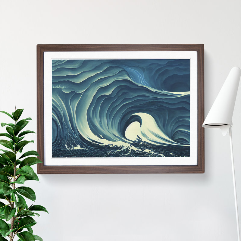 Surreal Ocean Wave Vol.2 Abstract 1 Piece Single Picture Frame Wall Art, 25cm H x 34cm W x 2cm D, Walnut Framed