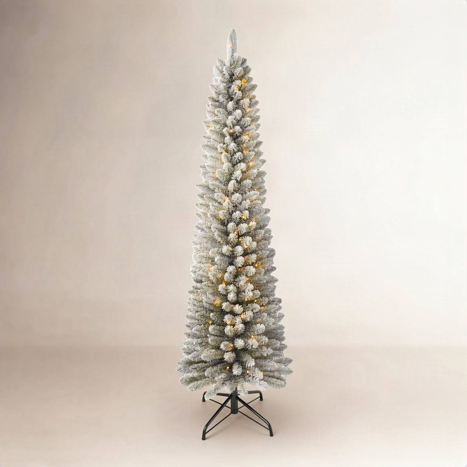 Pre-Lit Flocked Slim Christmas Tree, 12' H