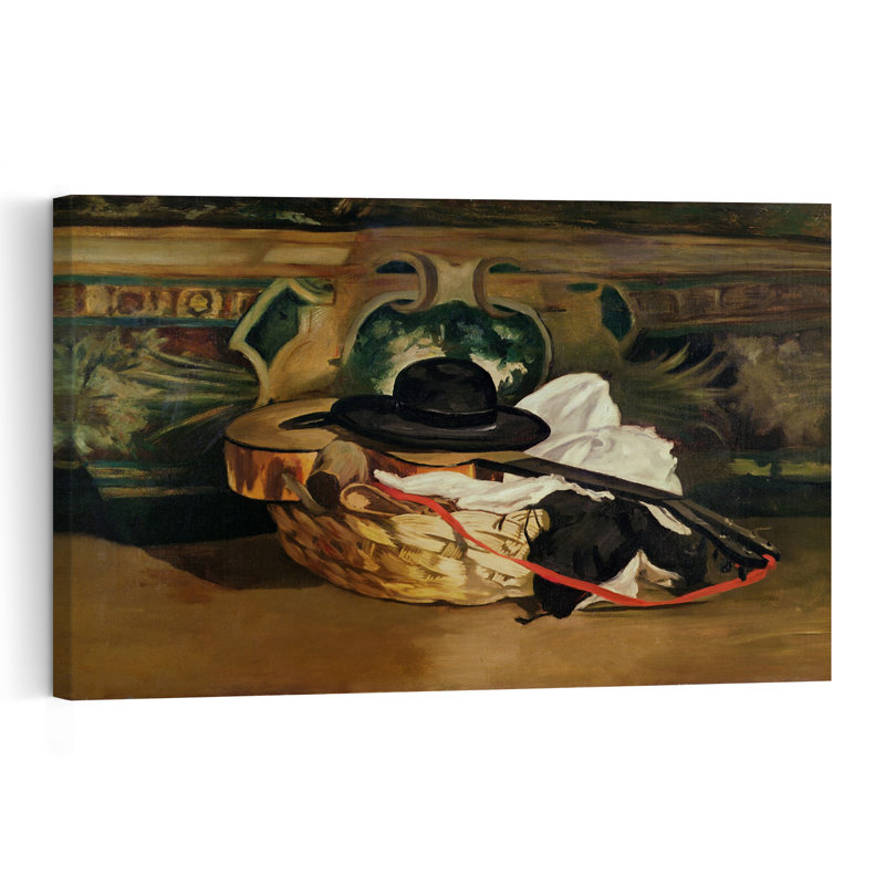 Nature morte : Guitare et sombrero, 1862 - Estampe d'art mural abstrait contemporain, H 24 po x l 36 po