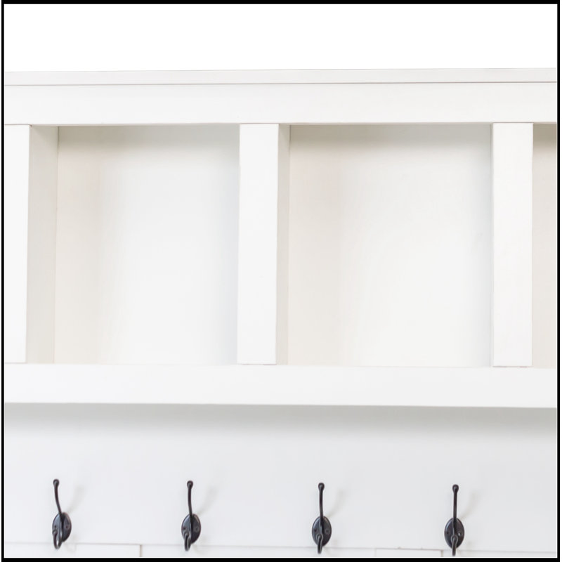 Tisdall en bois avec 6 crochets et tablettes réglables, Blanc