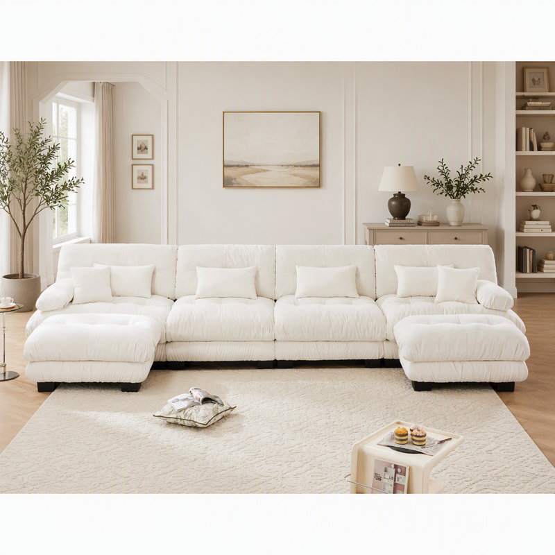 Canapé d'angle modulaire à combinaison libre, canapé en forme de U avec 2 poufs, tissu chenille pour un confort et un style ultimes
