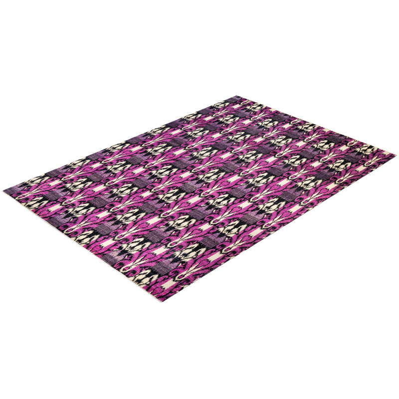 Hand-Knotted Multicolor Wool Ikat Print Area Rug 10' x 14'