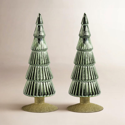 Halette 2-Piece Red Glass Tabletop Tree Set