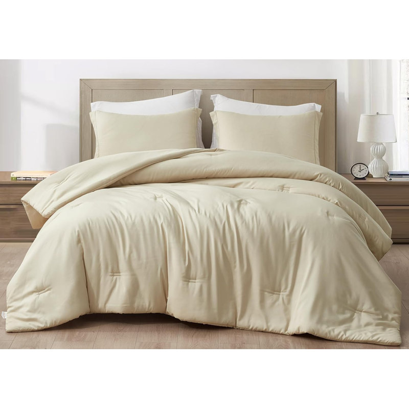 Cliff Lightweight Cooling Rayon Derived from Bamboo Blended Comforter Set, Oversized King Comforter +2 King Shams, Sand