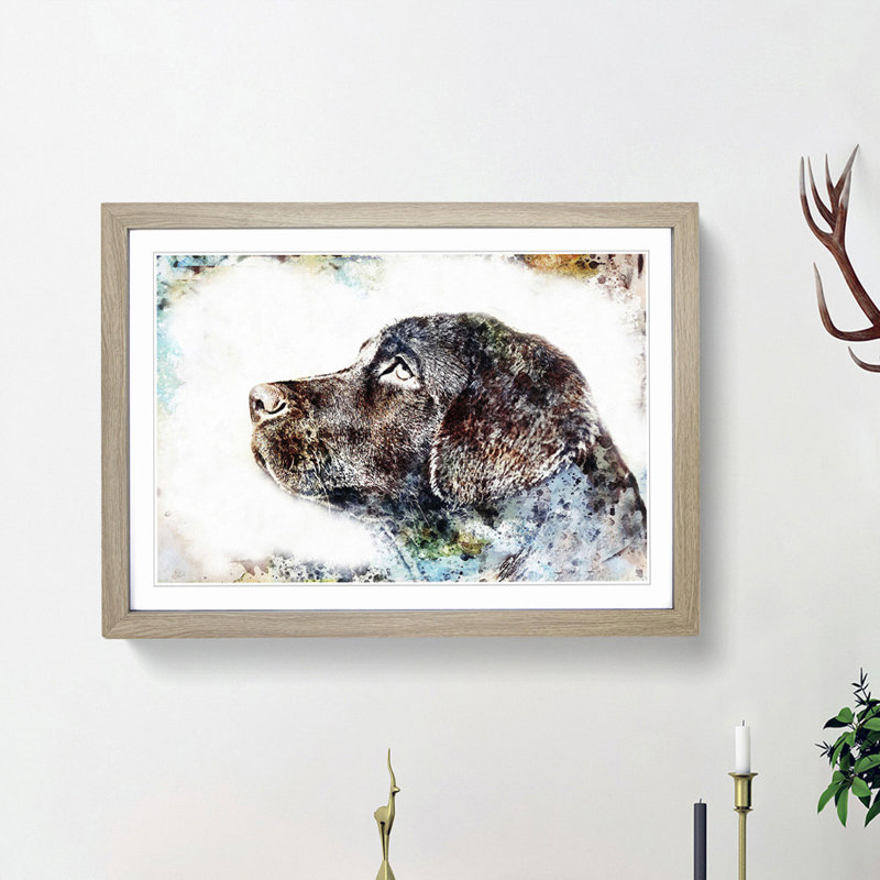 Chocolate Labrador Portrait in Abstract - Picture Frame Painting Print, 62cm H x 87cm W x 2cm D, Oak Framed