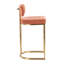 Ensemble de 2 tabourets de bar à hauteur fixe avec structure en métal doré et revêtement en tissu saumon doux pour une cuisine moderne ou un bar à la maison.-775397790-775397785