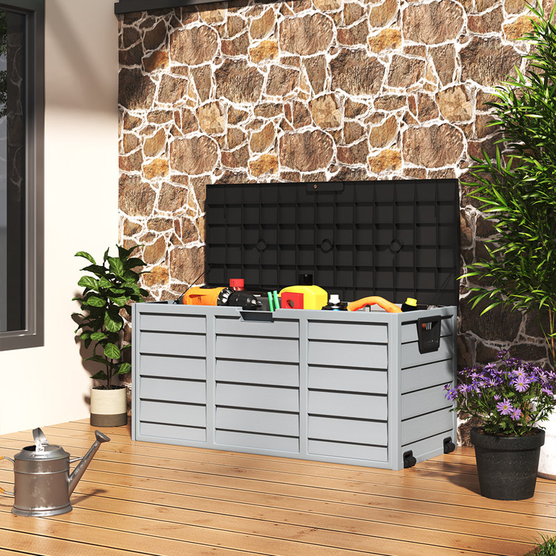 Plastic Garden Storage Box with Wheels, Black