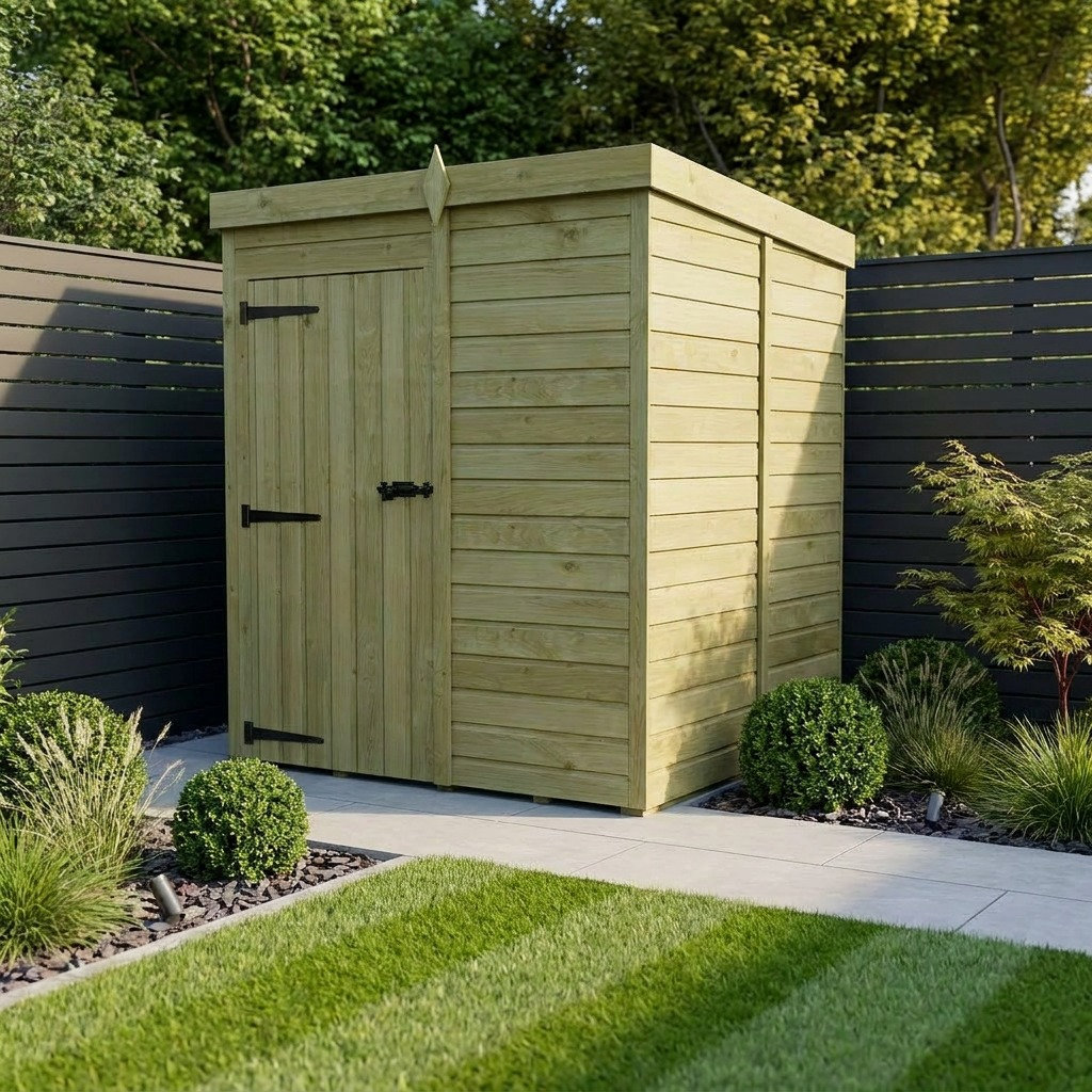 Total Sheds 5ft x 5ft Pent Garden Shed - Single Door - No Windows - Pressure Treated Timber - UK Manufactured
