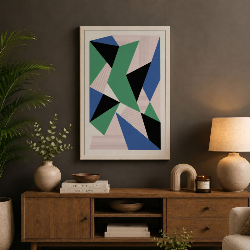 Angular Forms Geometric - Wrapped Canvas, 36x24 - 91.4 x 61.0 cm, Black Border