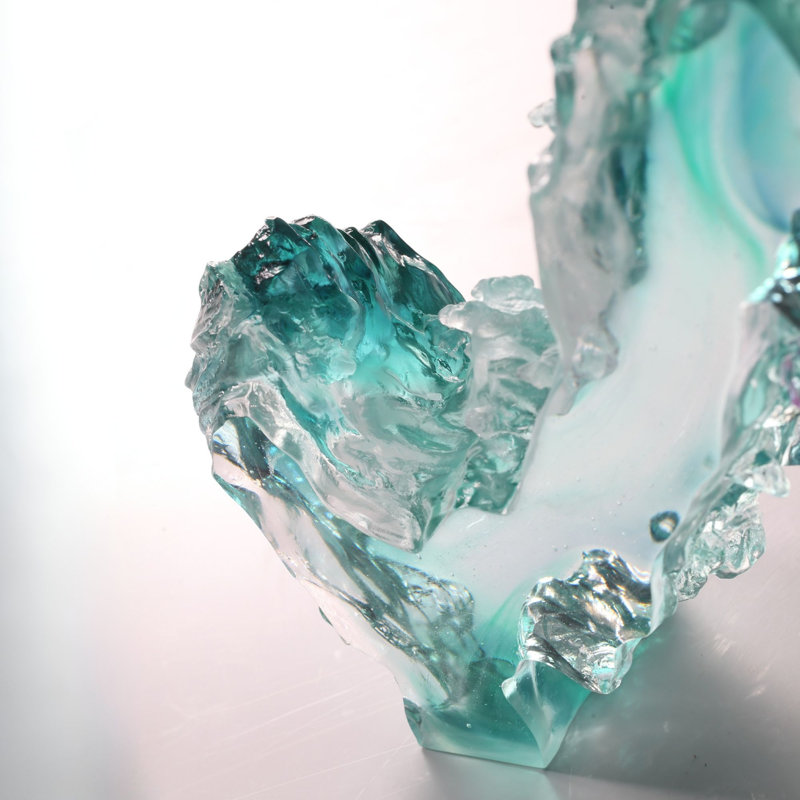 LIULI Crystal, Mountain and Pine Sculpture, Camellia, Tai Chi Series | Evergreen Mountain Spirit