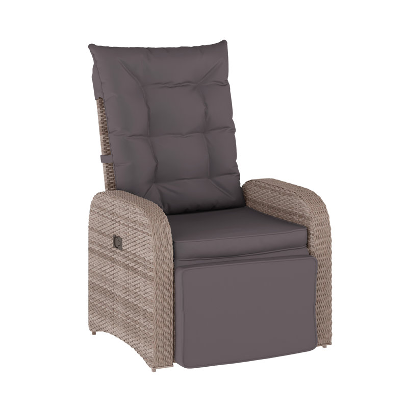 Vilborg Indoor/Outdoor Wicker Rattan Recliner with Flip-Up Side Table, Light Gray, Gray