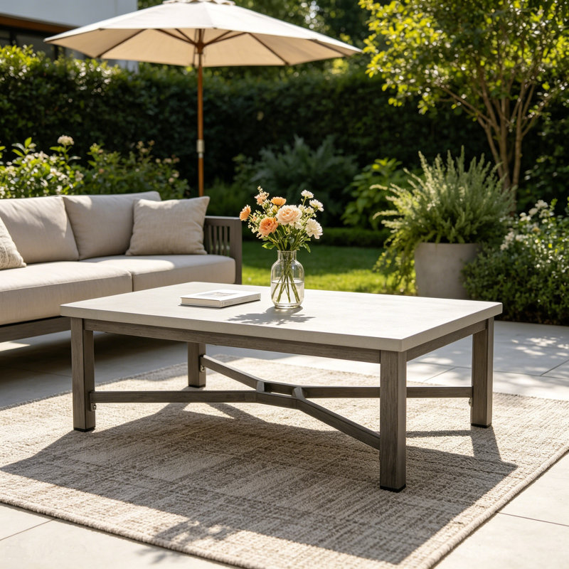 Table basse rectangulaire en aluminium 51 po x l 25,5 po avec plateau en béton
