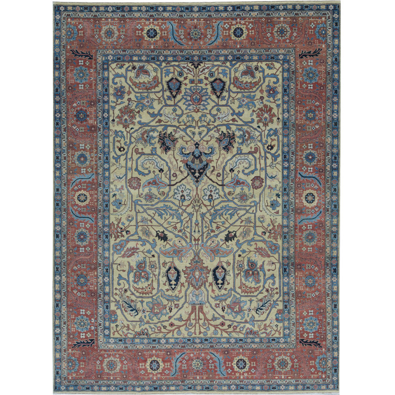 Wool Oriental Area Rug in Gold/Rust/Blue