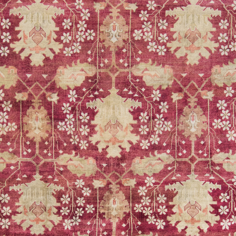 Oushak Oriental Hand-Knotted Wool Red Area Rug, Rectangle 4' x 6'