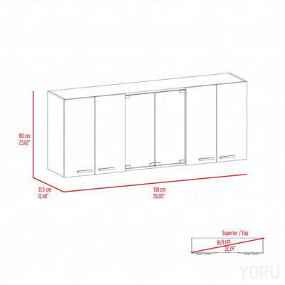 Armoire murale 59 ", 2 portes vitrées centrales - Standard