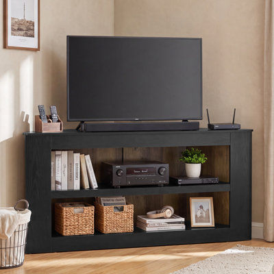 Meuble télé de coin 59 po à 2 niveaux pour téléviseur de 68 po ou moins avec rangement