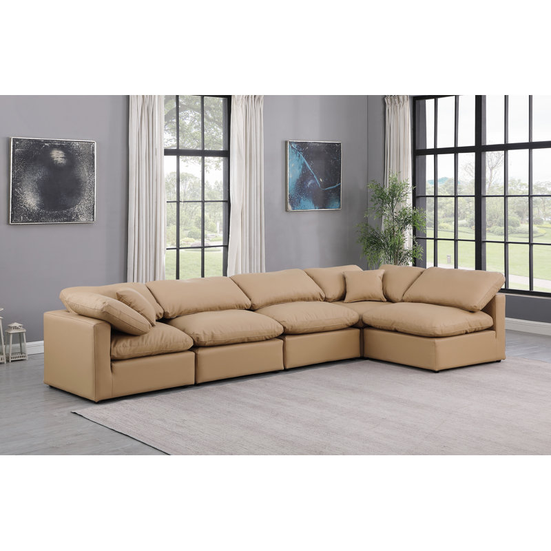 Canapé modulaire en similicuir 5 pièces Hinami, Cuir brun clair végétalien