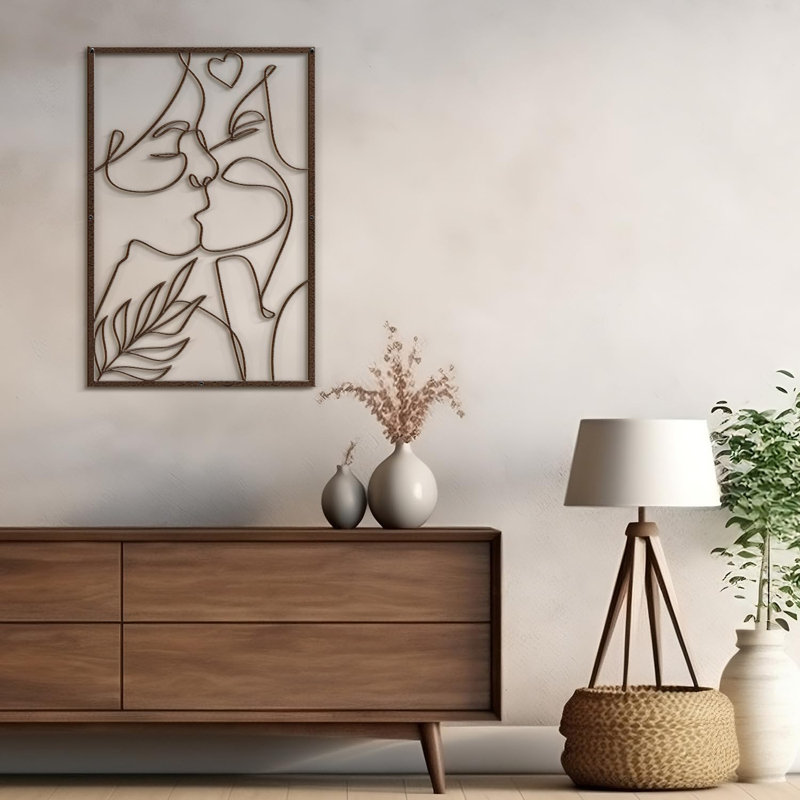 Décoration murale abstraite murale moderne en forme de visage de femme, H 30 po x l 19,87 po x P 0,05 po, Brun