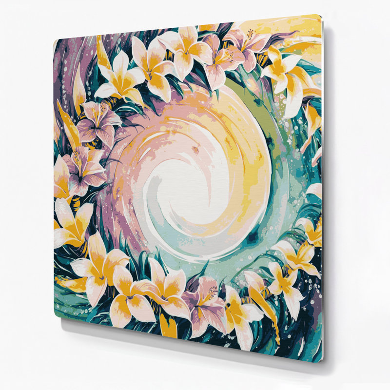 Art mural hawaïen en métal beige Leis, H 12 po x l 12 po
