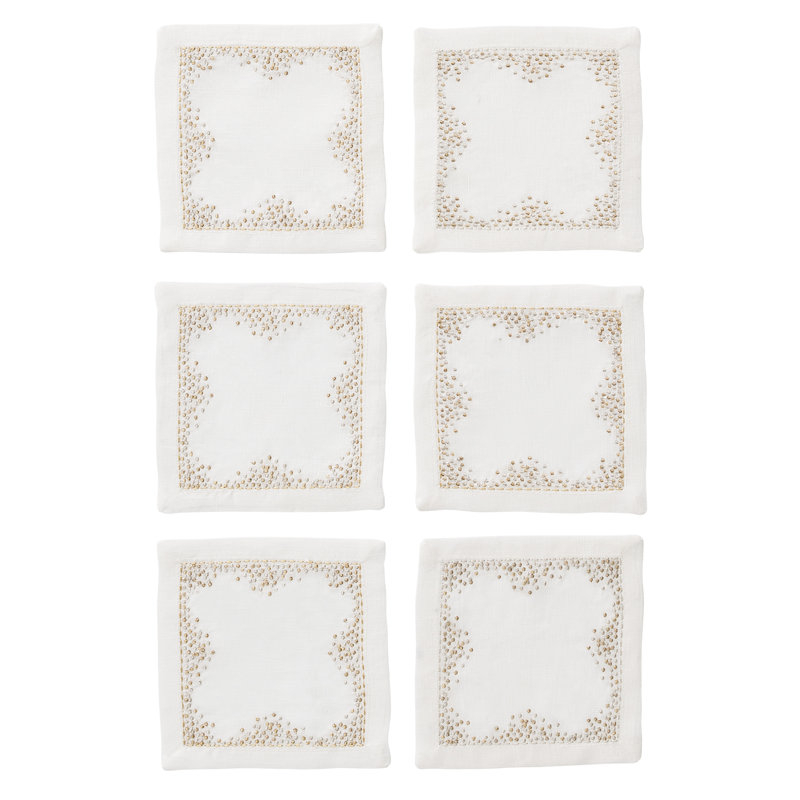 Fall 2022 Pin Dot Cocktail Napkin, White/Gold/Silver