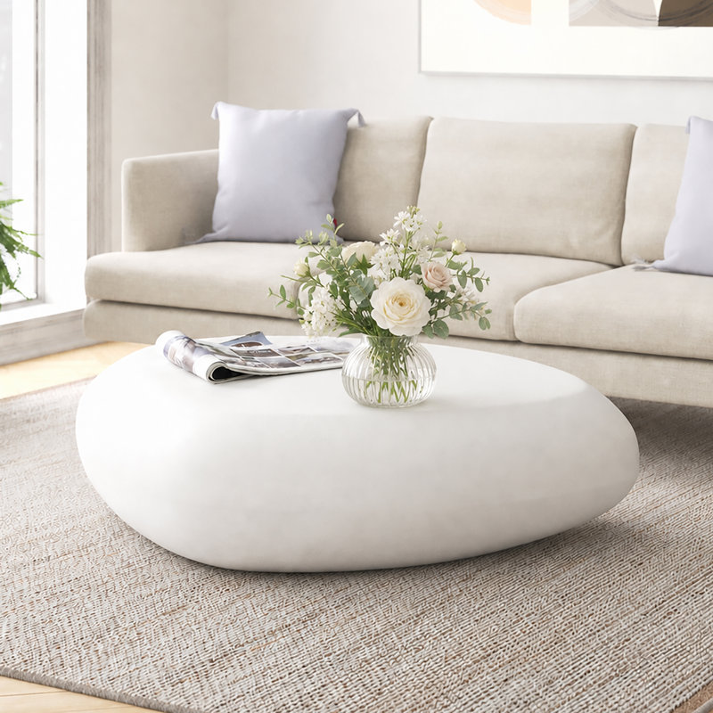 Table basse ovale en béton de forme galet MgO, table d'appoint moderne, intérieur et extérieur résistant aux intempéries pour le patio du salon
