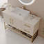 47.2" Modern Vanity With Gold Accent, Ceramic Vessel Sink, Water- Countertop, Smart Storage Design Bathroom Multi-Layer Wood Board, Ample For Personal Care Items