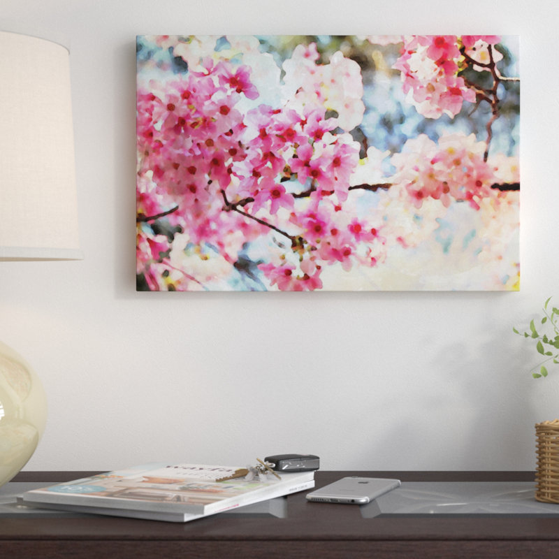 «Cherry Flowers V» par Irena Orlov - Estampe numérique sur toile tendue avec châssis, H 18 po x l 26 po x P 1,5 po