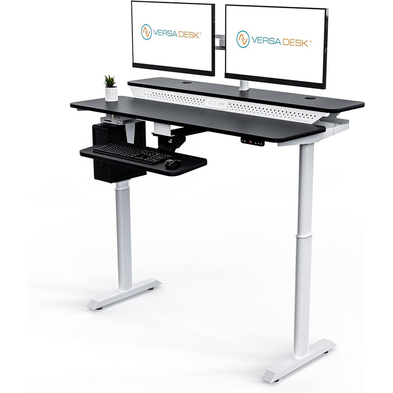 PowerLift Split-Level Electric Height Adjustable Standing Desk with USB and Power Outlets, 48" W x 30" D, Black