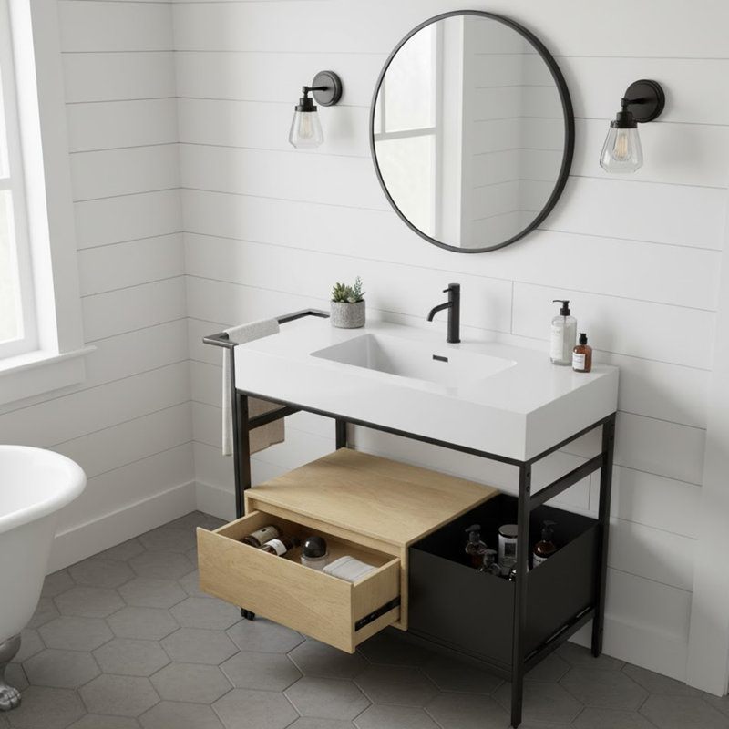 Meuble-lavabo de style industriel 36 po, Blanc