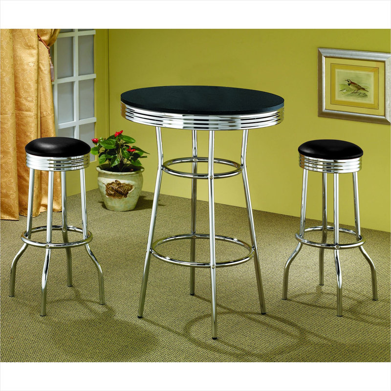 Ensemble bistro pour 2 personnes avec tabourets pivotants, style rétro des années 1950, 2 personnes