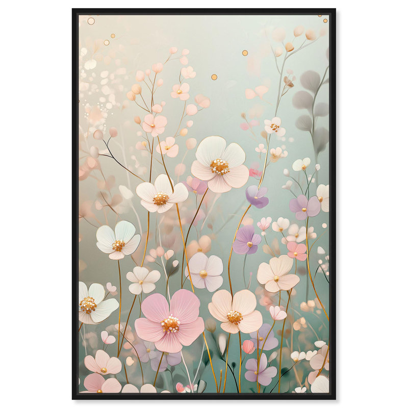 Décoration murale nature Tiny Blooms I par , Cadre flottant noir, H 16 po x l 11 po