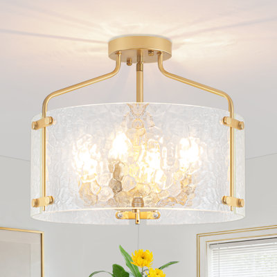 4-Light Modern Glass Drum Semi Flush Mount Ceiling Light Fixture for Kitchen Bedroom Entryway Hallway