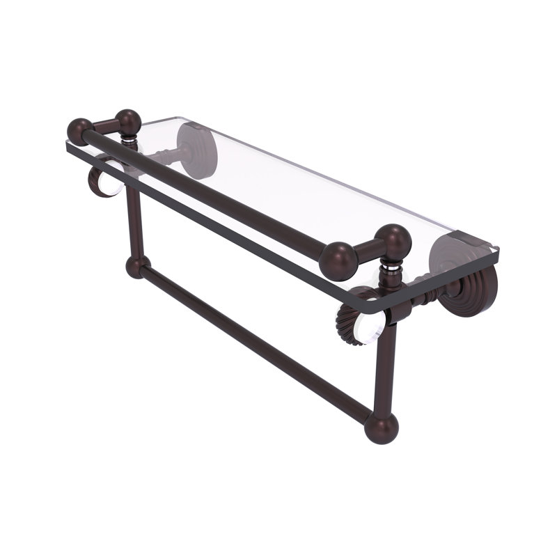 Jarrell Glass Bracket Shelf with Towel Bar, 5.5" H x 16" W x 6.8" D, Antique Bronze