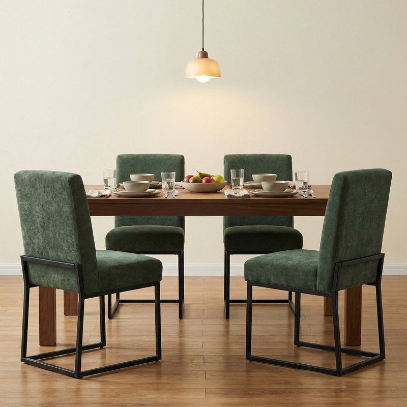  Ensemble de 4 chaises d'appoint 19,5 po en chenille, Chenille verte, 4