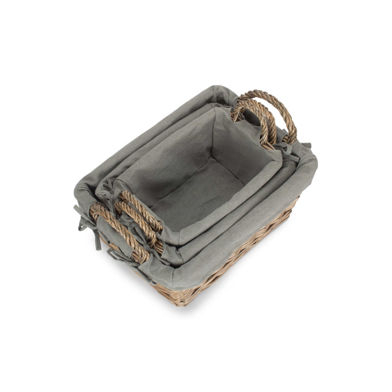 Lily Manor Wicker 3 Piece Handled Storage Basket Set with Lining