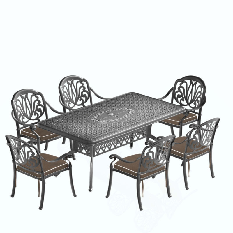 Ensemble de 7 pièces de mobilier de patio en aluminium coulé avec cadre et coussins