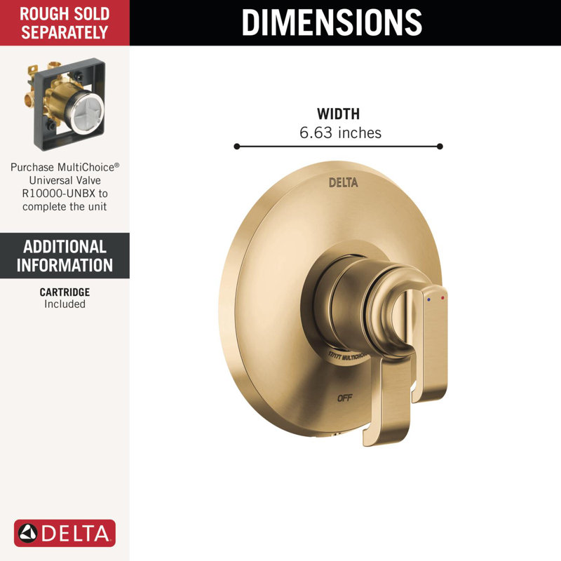 Ensemble de garniture de douche à double fonction Tetra 17 Series, garniture de valve, garniture de douche, Bronze champagne