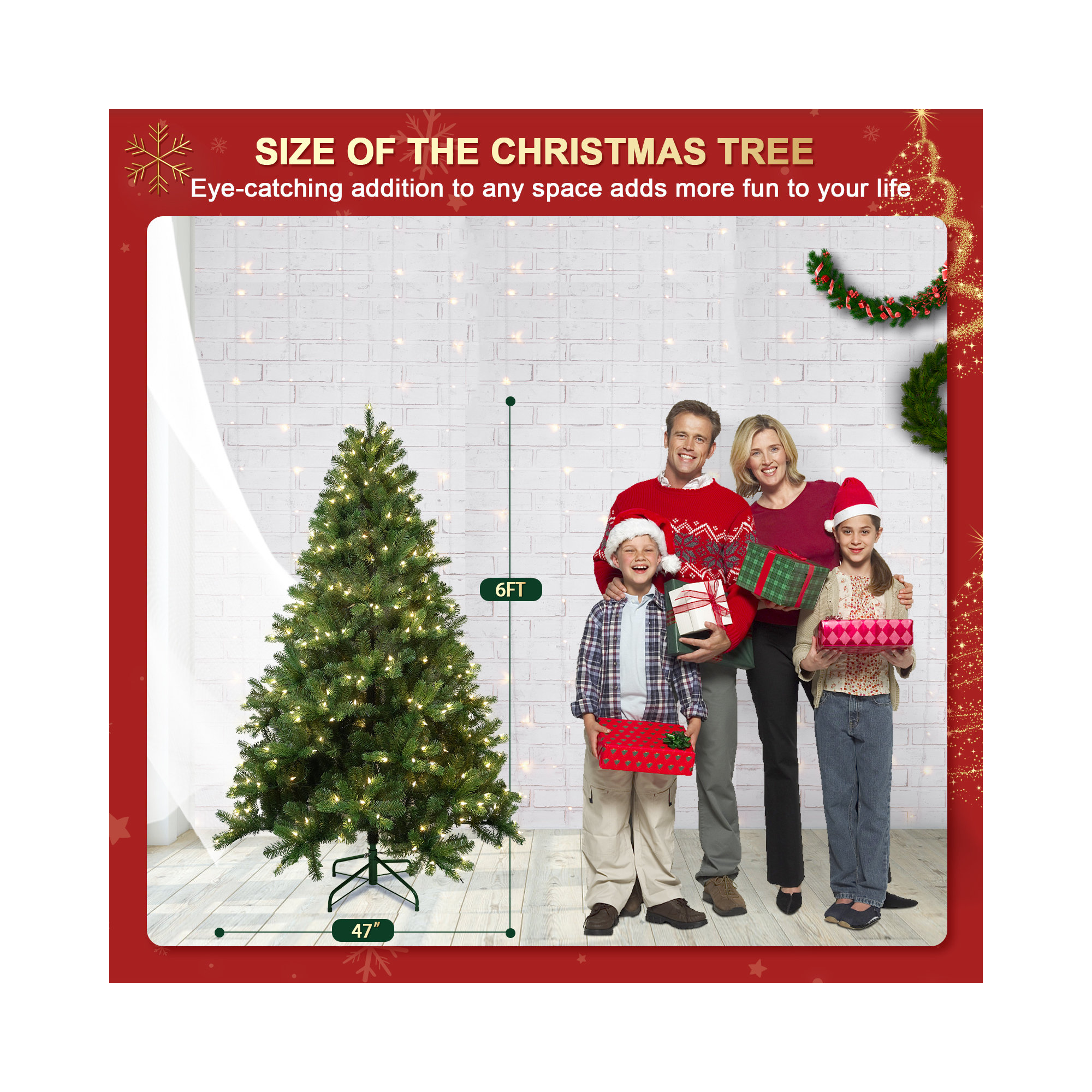 Prelit Artificial Christmas Tree, Hinged Spruce Tree Prelighted Xmas Tree For Home Party Decoration With Warm White Lights And Pe&pvc Mixed Branch Tips 