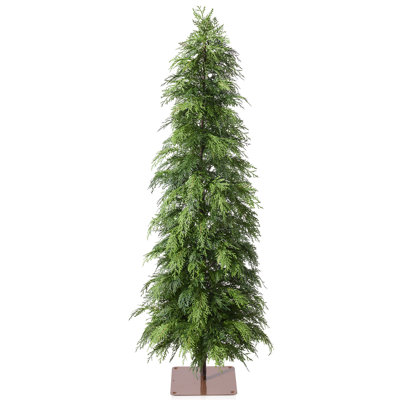 Cyprès artificiel 5 pi - faux arbre à feuilles persistantes avec feuilles de polyéthylène, base en fer stable, arbre de Noël non éclairé, faux cyprès pour la décoration intérieure