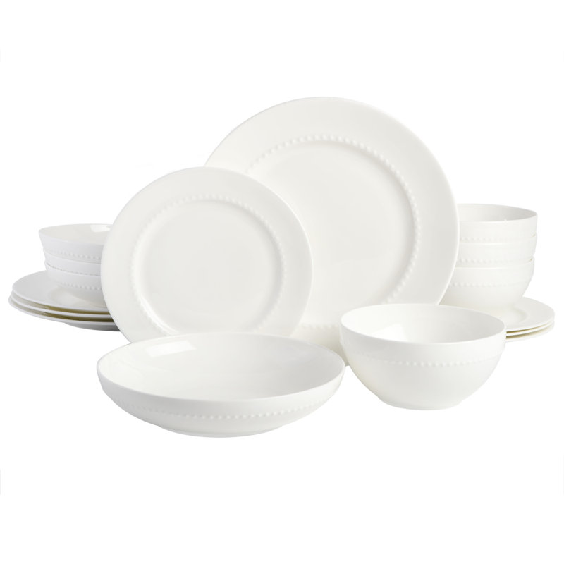 Service de table double en porcelaine gaufrée Gibson Elite, 16 pièces, blanc