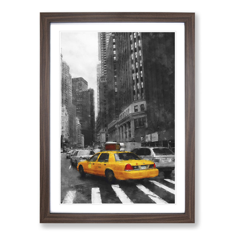 Yellow Taxi Cab Vol.2 - Picture Frame Graphic Art, Walnut Framed, 65cm H x 48cm W x 2cm D
