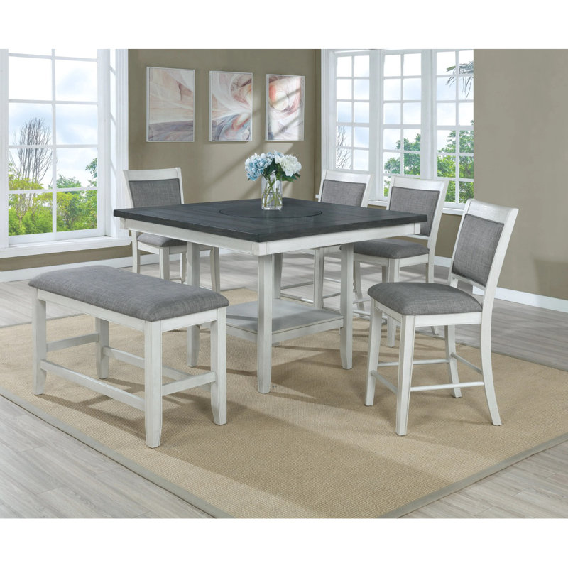 Table de salle à manger à hauteur de comptoir Henriha, Gris brun, Blanc