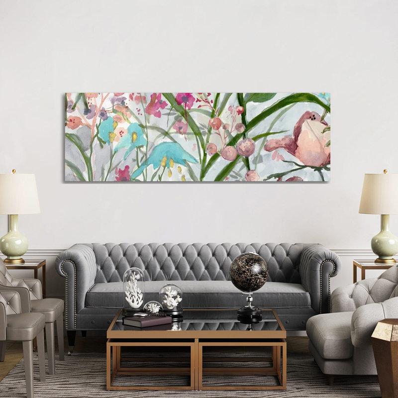 Serenade de fleurs pastel - reproduction d'art murale - toile encadrée, H 12 po x l 36 po, Toile tendue, Ne s’applique pas