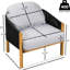 Fauteuil club d'extérieur en bois avec décoration en corde gris foncé et coussin en bois de haute qualité, configuration élastique